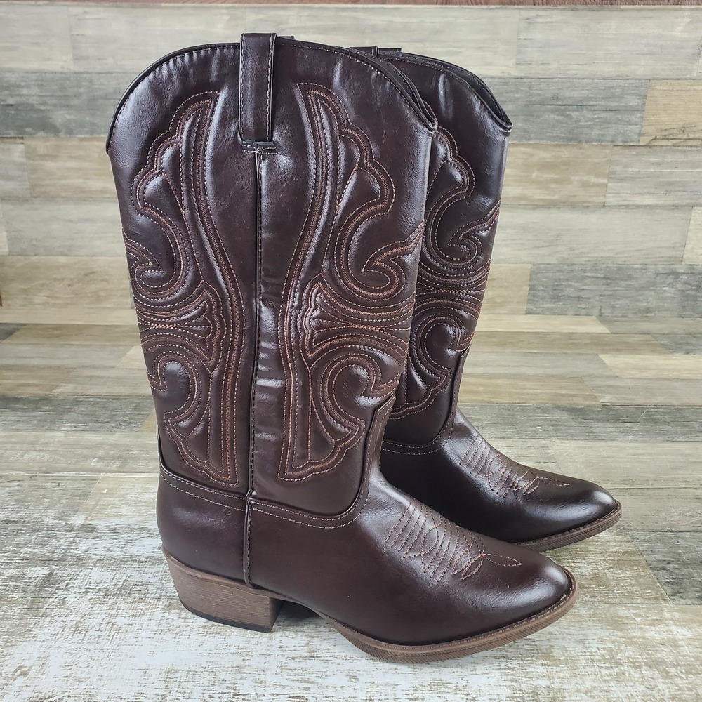 Coconuts by Matisse Legend Womens Cowboy Boots Sz 8 M Brown Embroidered Leather